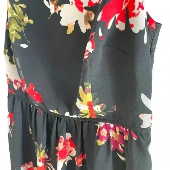 LOFT Petite Black Floral A-Line Sleeveless Dress - Picture 2 of 5